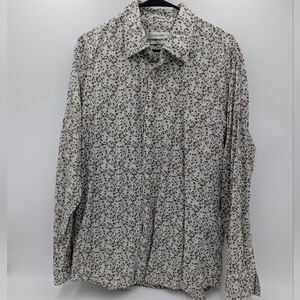 Calvin Klein Women's Button Shirt Cotton Large Beige Workwear Cottagecore Smart